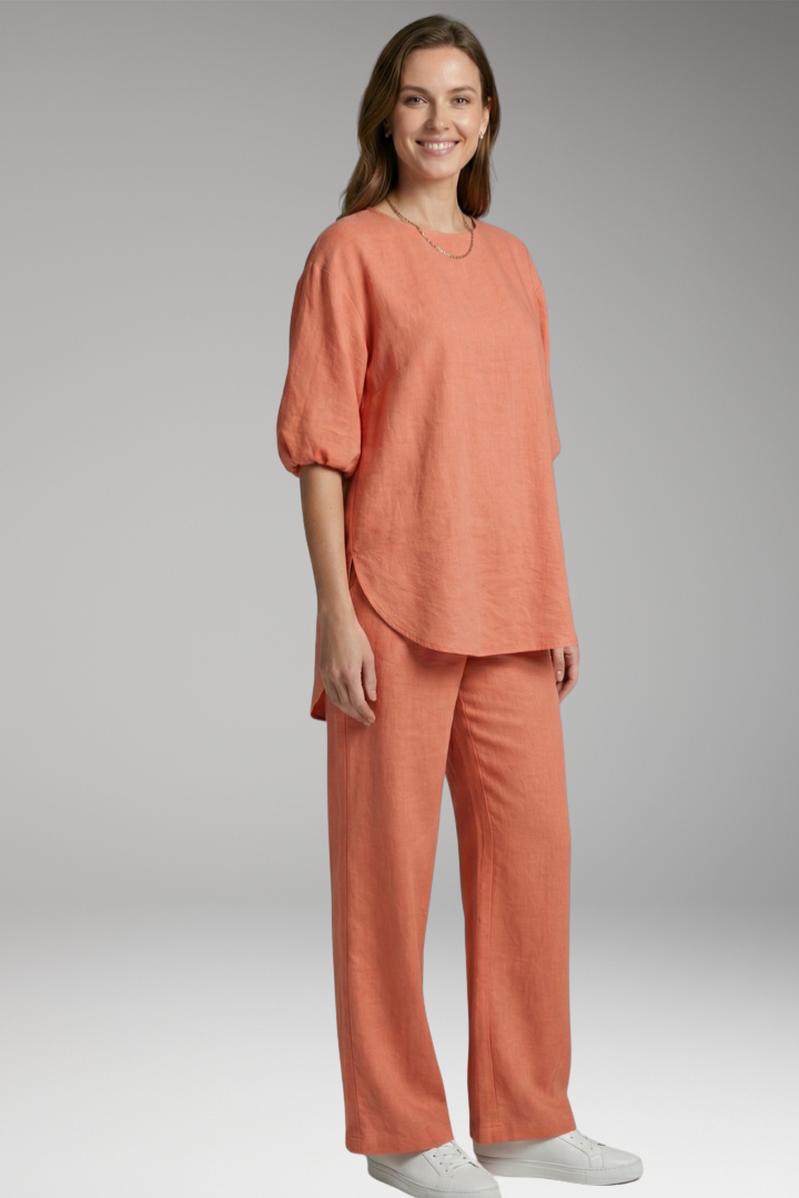Women's Loungewear Set with Short Sleeves and Wide-Leg Trousers