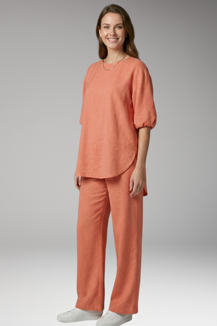 Women's Loungewear Set with Short Sleeves and Wide-Leg Trousers