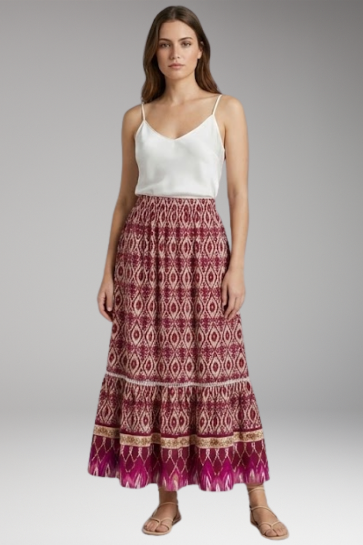 Women’s Maxi Skirt with High Waist and Tiered Layers