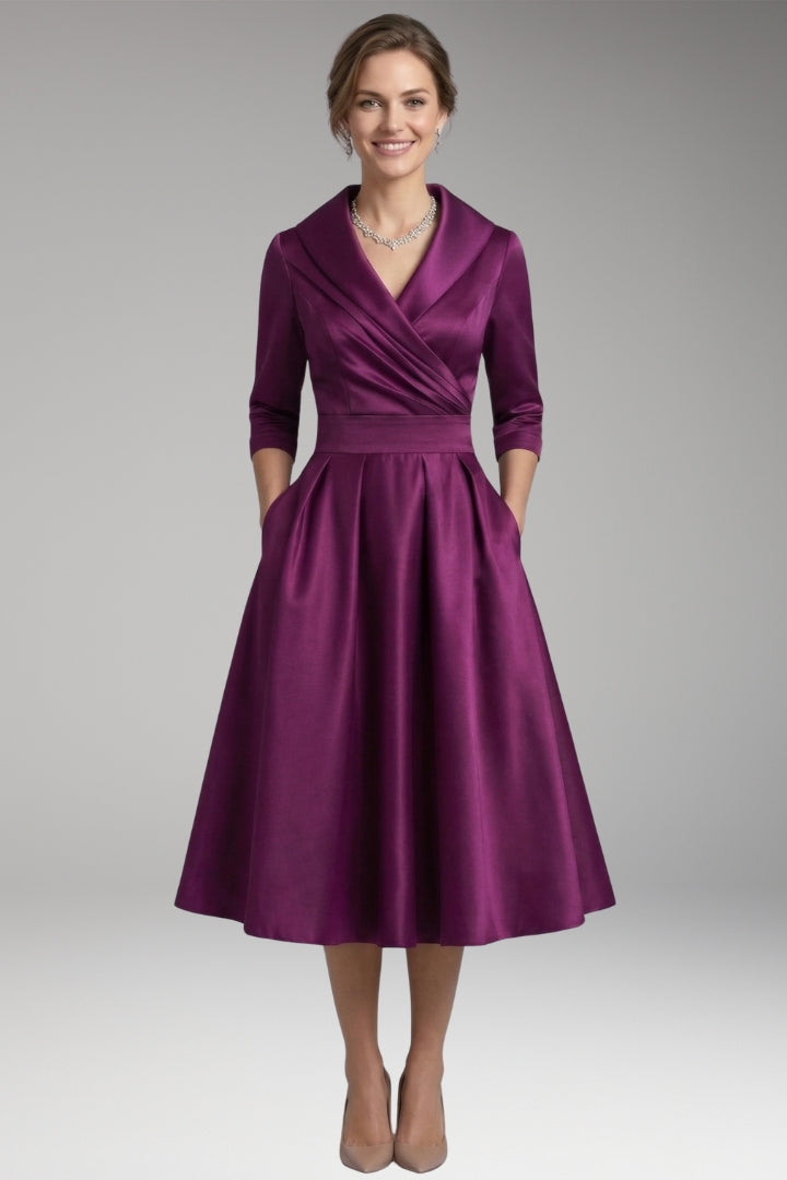 Women’s Midi Dress with V-Neck and Wrap Bodice