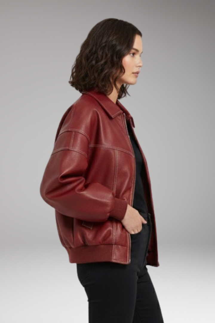 Women’s Padded Bomber Jacket with Zipper and Ribbed Edges
