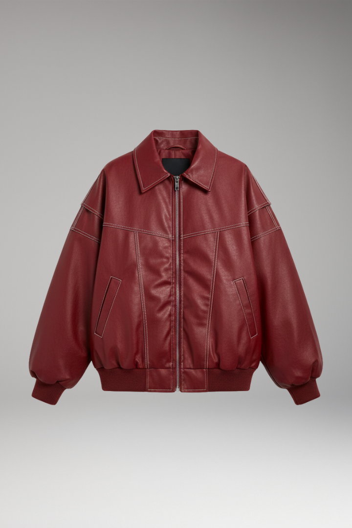 Women’s Padded Bomber Jacket with Zipper and Ribbed Edges