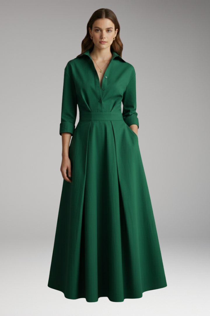 Women’s Shirt Dress with Button Closure and Defined Waist