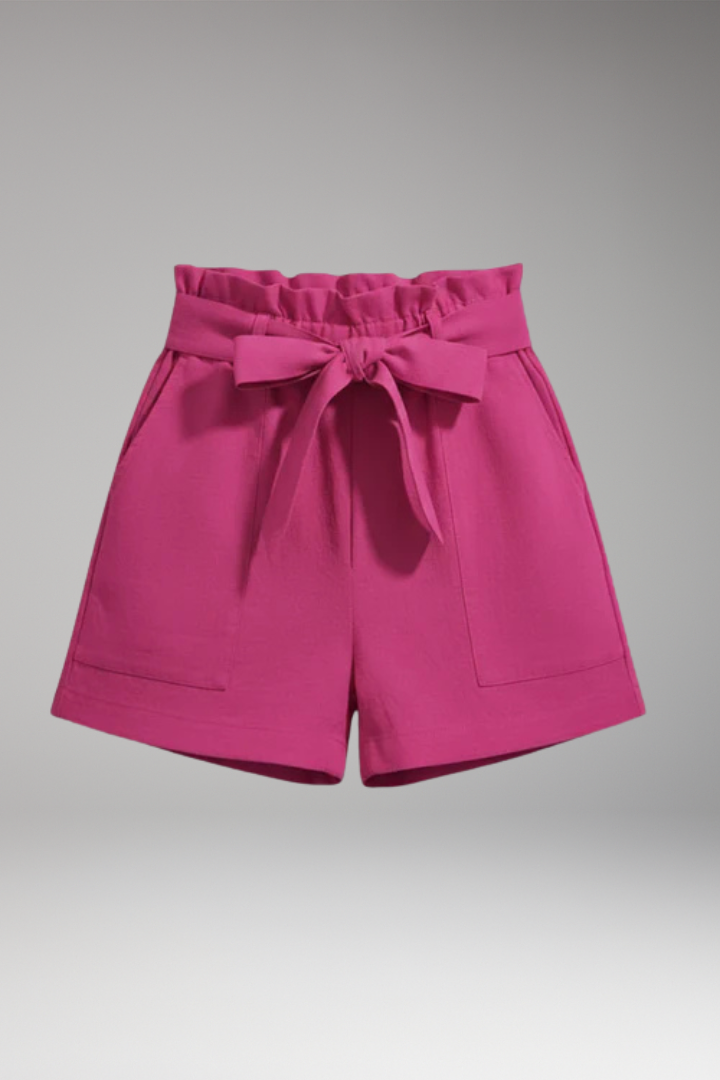 Women's Shorts with Tie Belt Waistband and Pockets