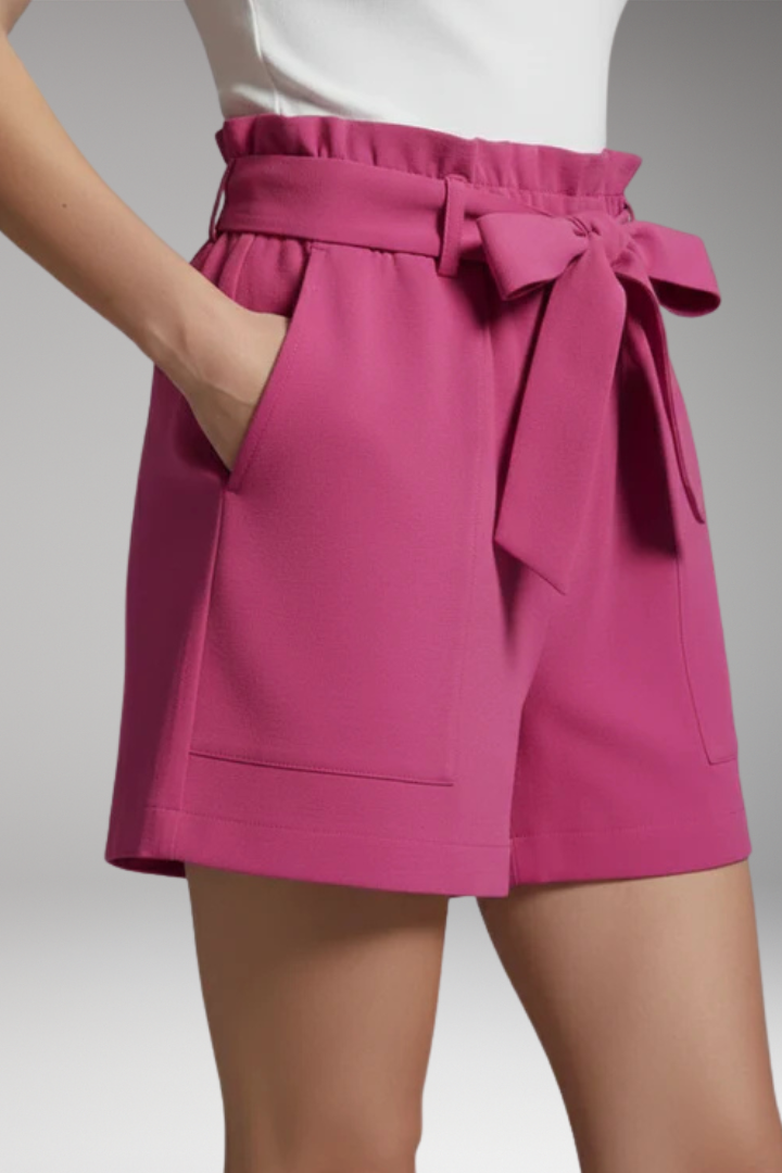 Women's Shorts with Tie Belt Waistband and Pockets