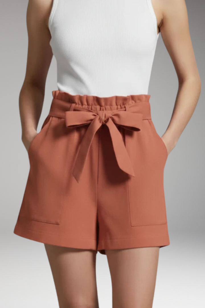 Women's Shorts with Tie Belt Waistband and Pockets