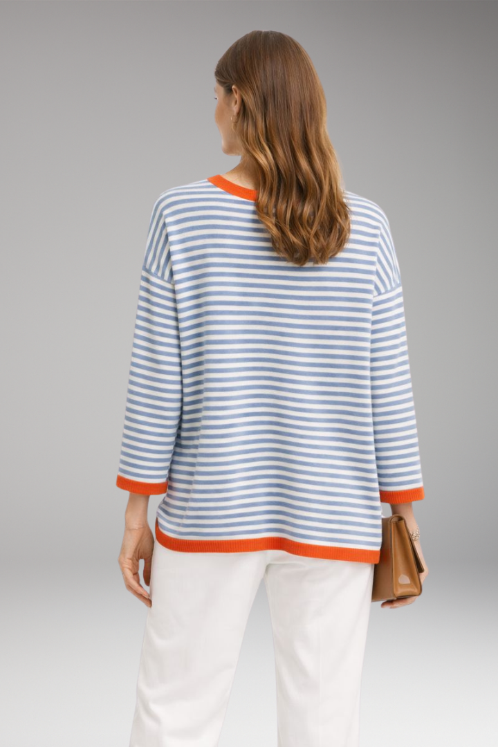 Women’s Striped Top with Contrasting Trim and Long Sleeves