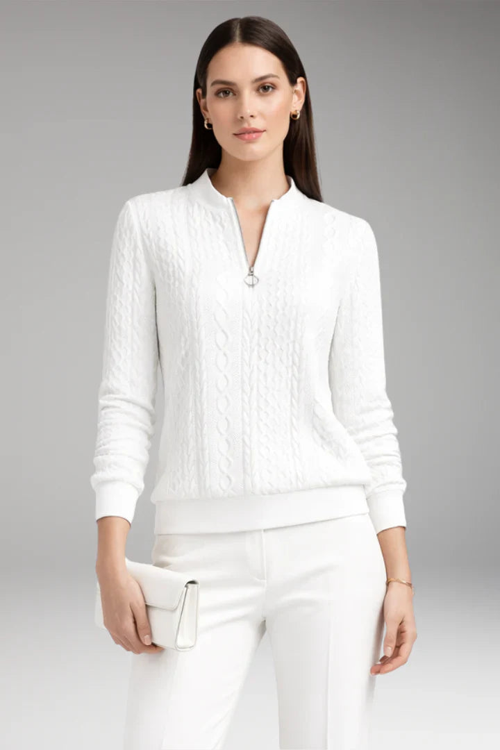 Women’s Jumper with Zip Neck and Cable Texture