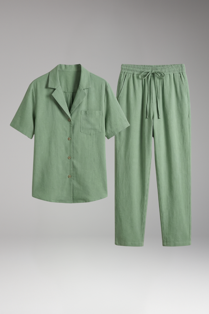 Women's Two Piece Set with Short Sleeve Shirt