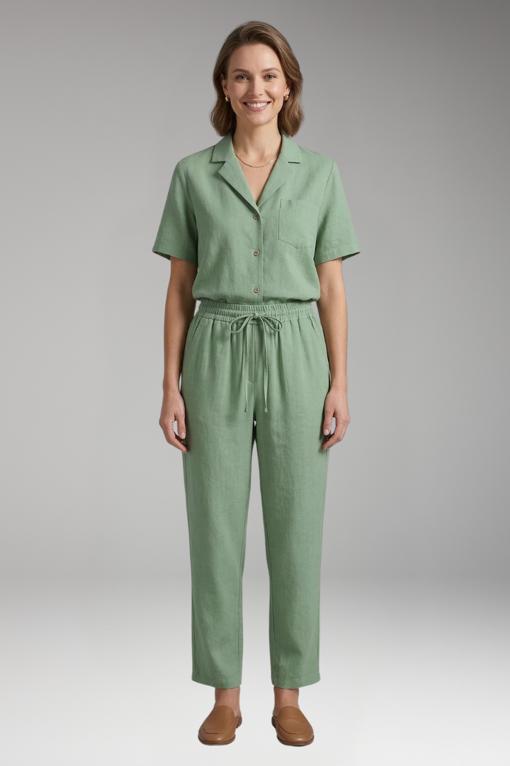 Women's Two Piece Set with Short Sleeve Shirt
