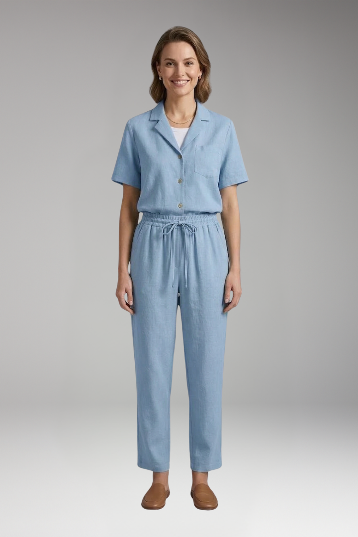 Women's Two Piece Set with Short Sleeve Shirt