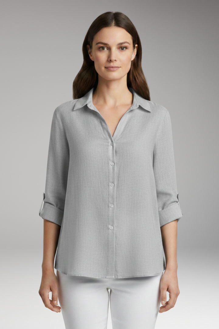 Women's Blouse with Classic Collar and Long Sleeves