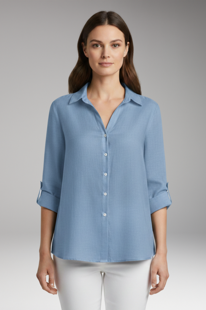 Women's Blouse with Classic Collar and Long Sleeves