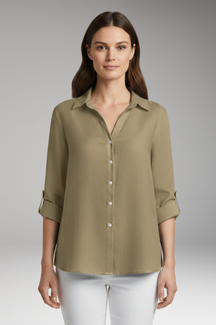 Women's Blouse with Classic Collar and Long Sleeves