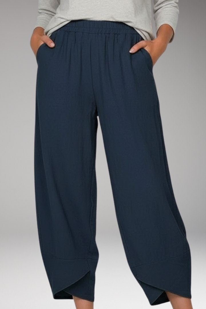 Women’s Cropped Trousers with Overlapping Hem and Side Pockets