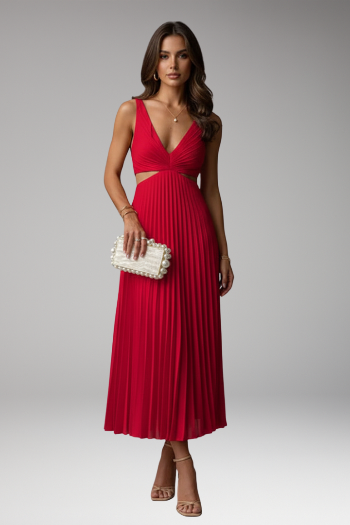 Women’s Dress with V-Neckline and Pleated Skirt