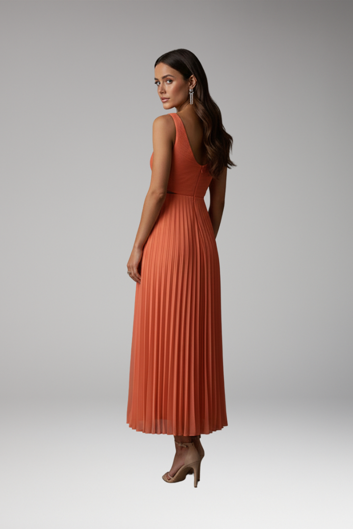 Women’s Dress with V-Neckline and Pleated Skirt