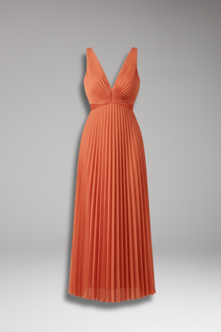 Women’s Dress with V-Neckline and Pleated Skirt