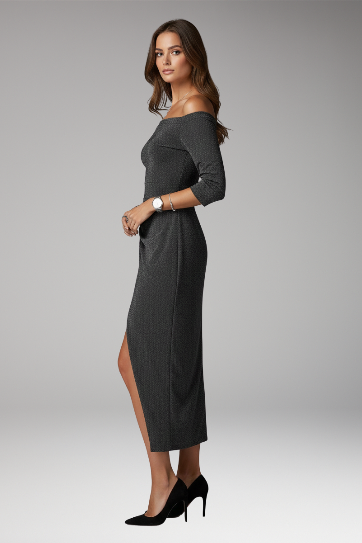 Women’s Gala Dress with Off-Shoulder Neckline and Long Sleeves
