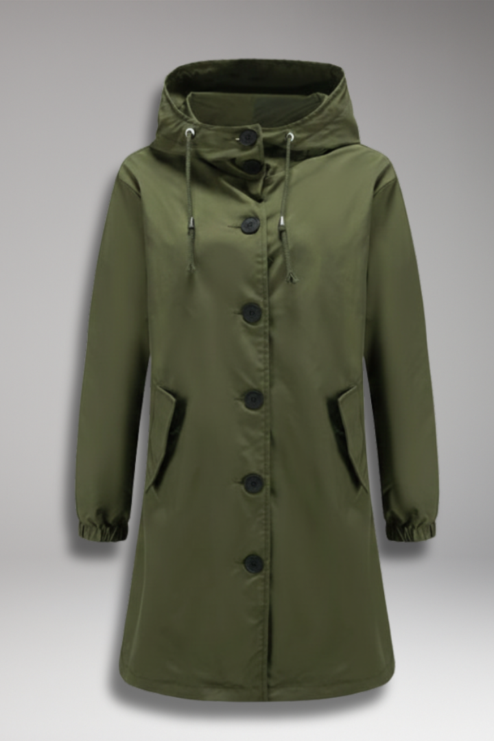 Women’s Hooded Jacket with Drawstring Hood and Button Closure