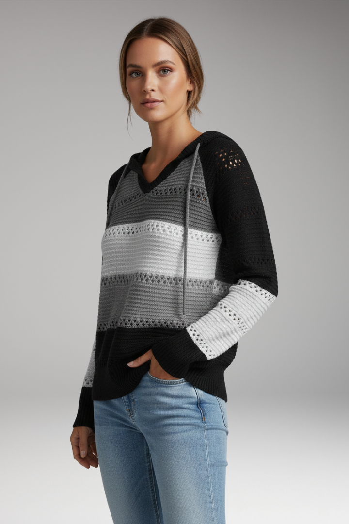 Women’s Hoodie with V-Neckline and Ribbed Hem