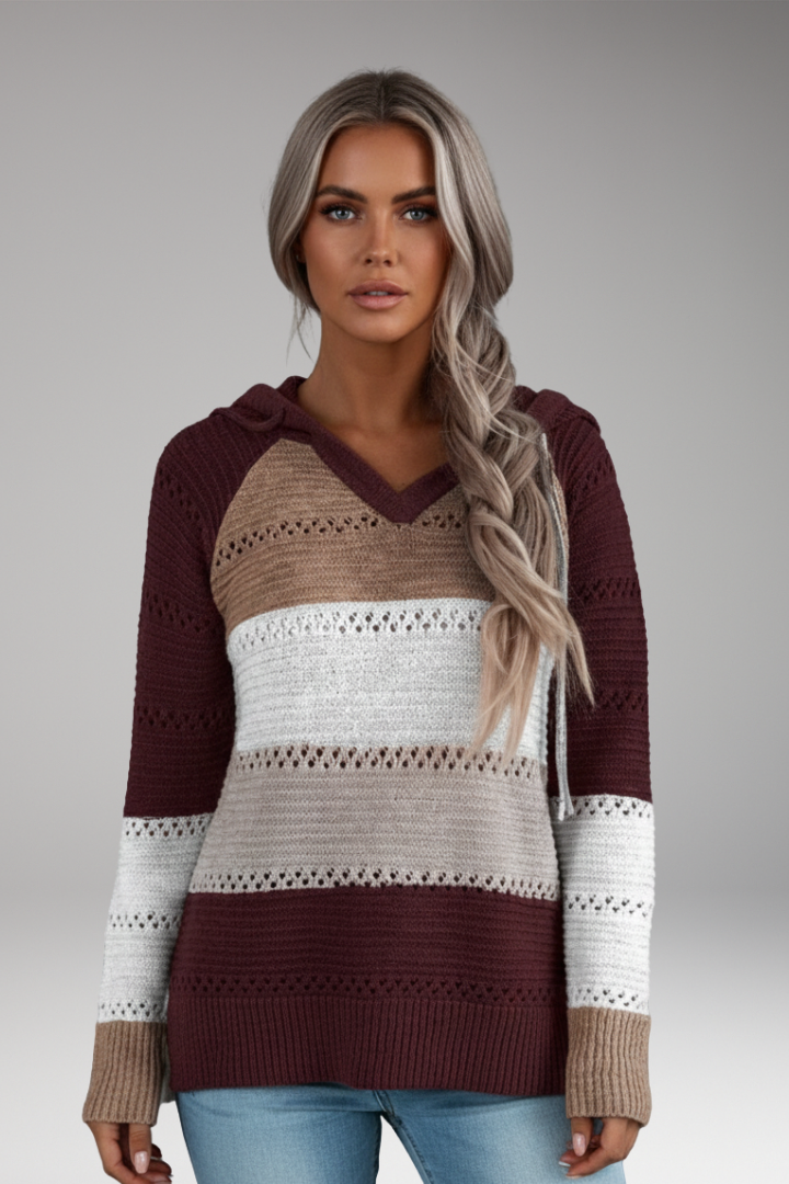 Women’s Hoodie with V-Neckline and Ribbed Hem