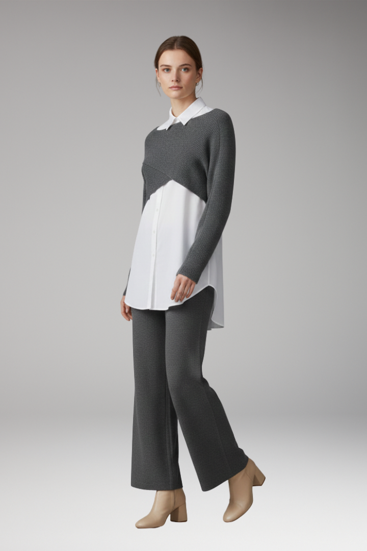 Women’s Knit Set with Cropped Jumper and Wide-Leg Trousers