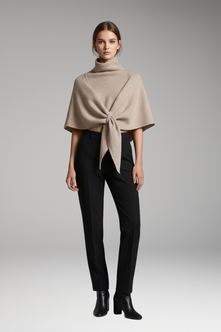 Women’s Knit Shawl with Even-Looking Surface and Draped Edges