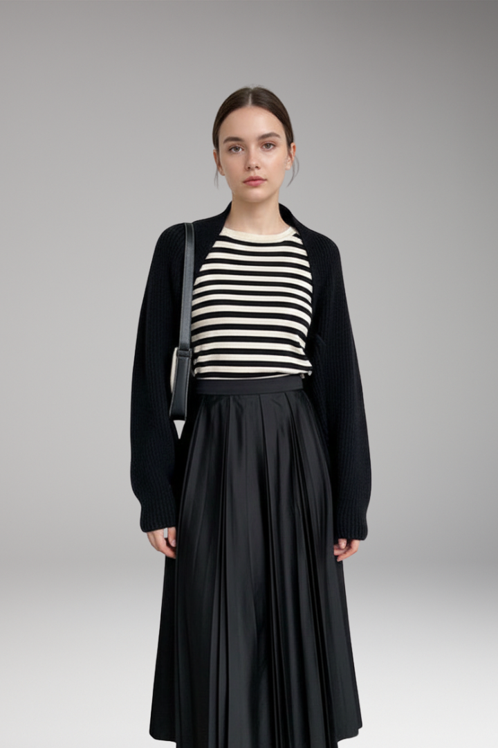 Women’s Open-Front Cardigan with Long Sleeves and Ribbed Texture