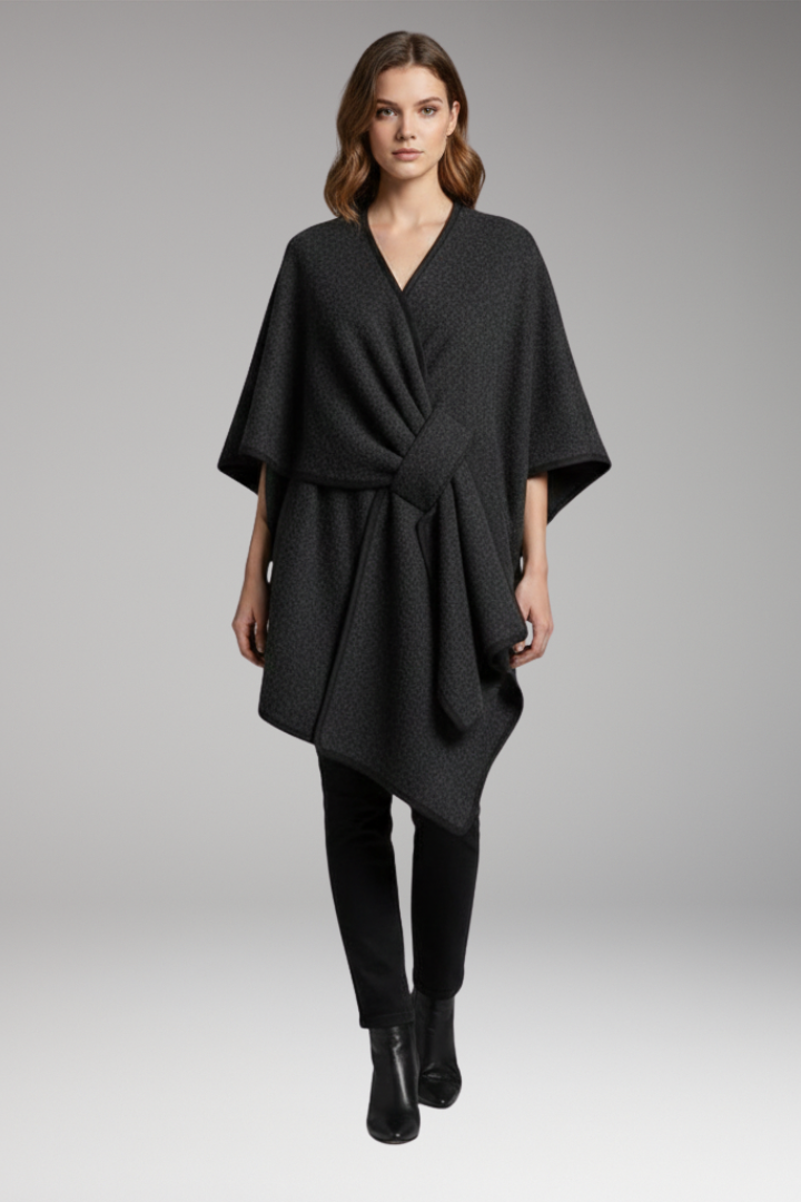 Women’s Poncho Shawl with Double-Sided Design and Wide Drape
