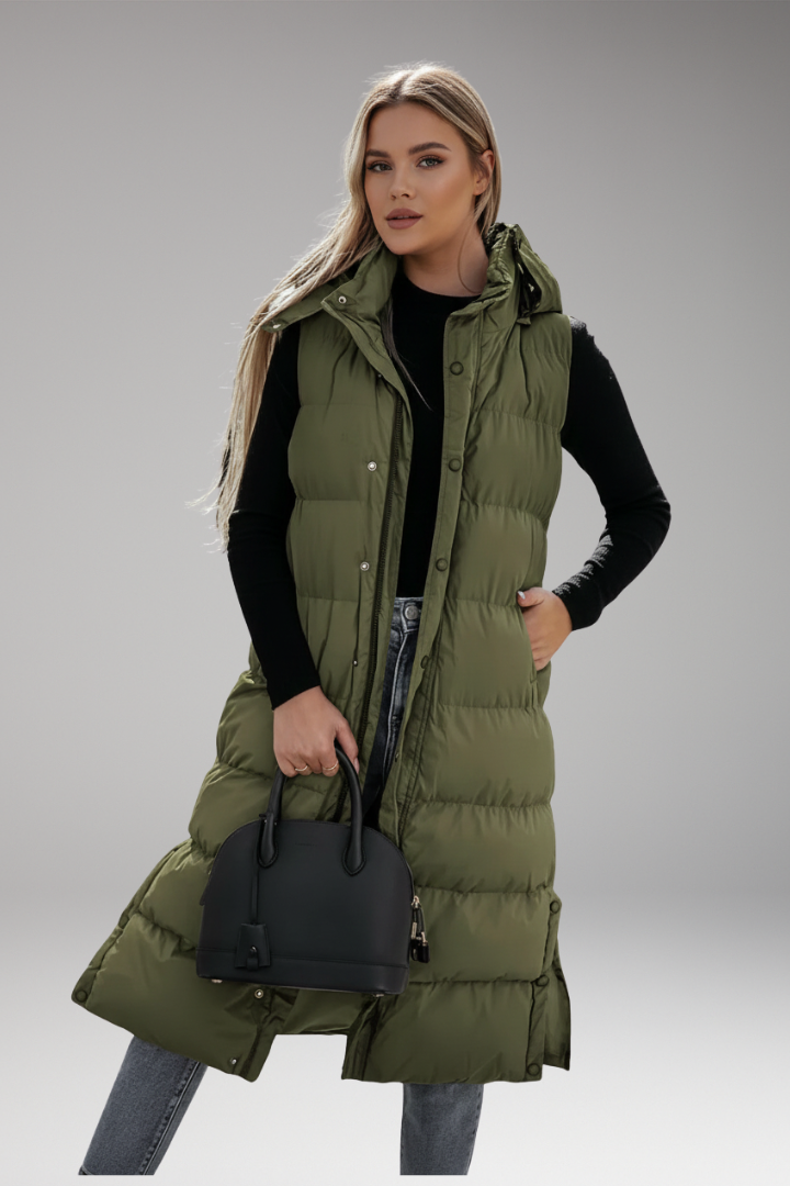 Women’s Puffer Jacket with Hood and Quilted Padding
