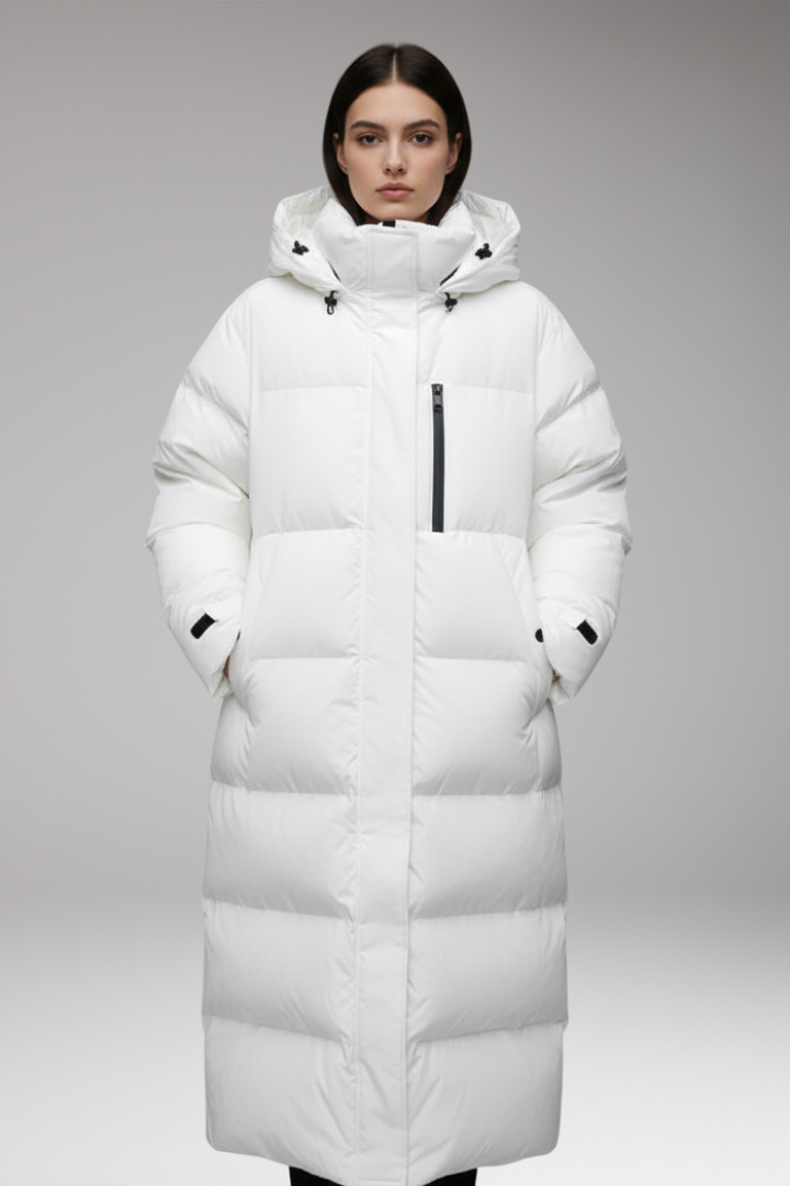 Women’s Puffer Jacket with Hood and Raised Collar