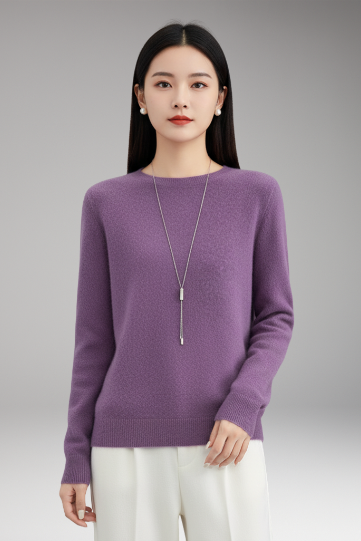 Women’s Jumper with Round Neck and Plain Surface
