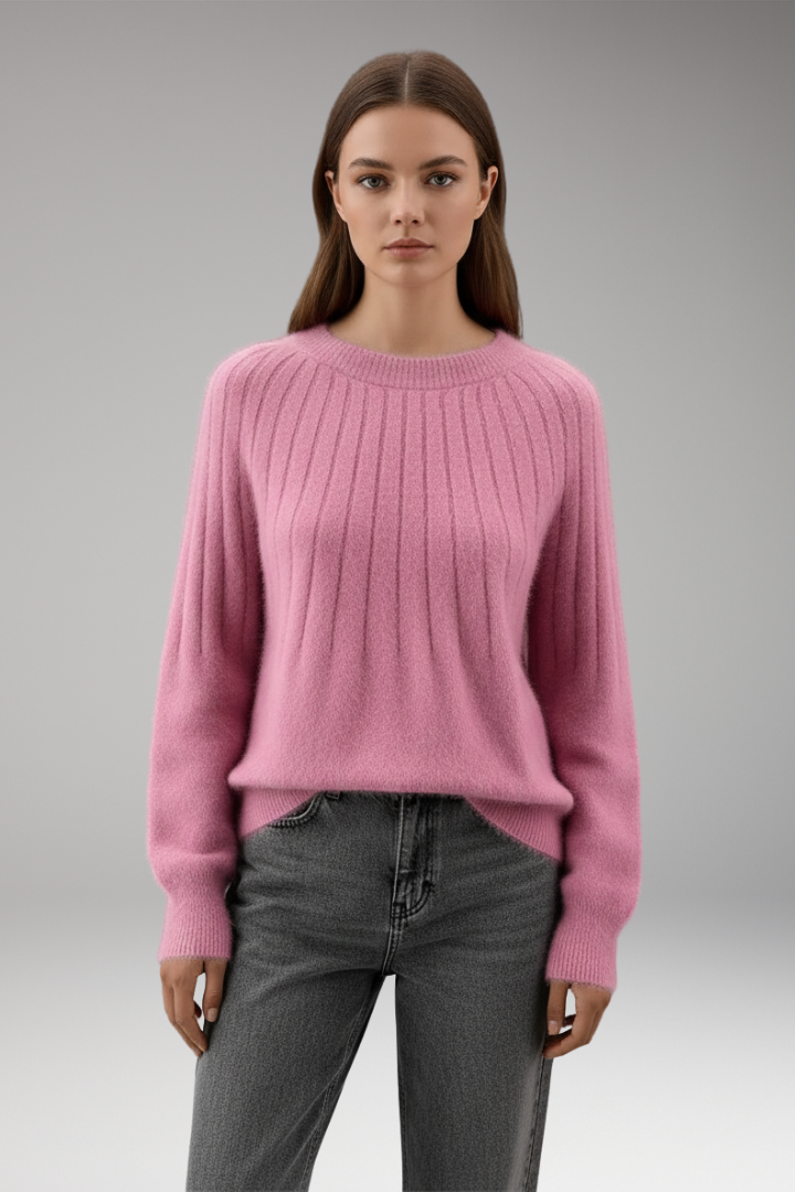 Women’s Jumper with Round Neck and Ribbed Texture