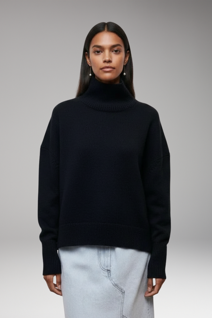Women’s Jumper with Turtleneck and Ribbed Edges
