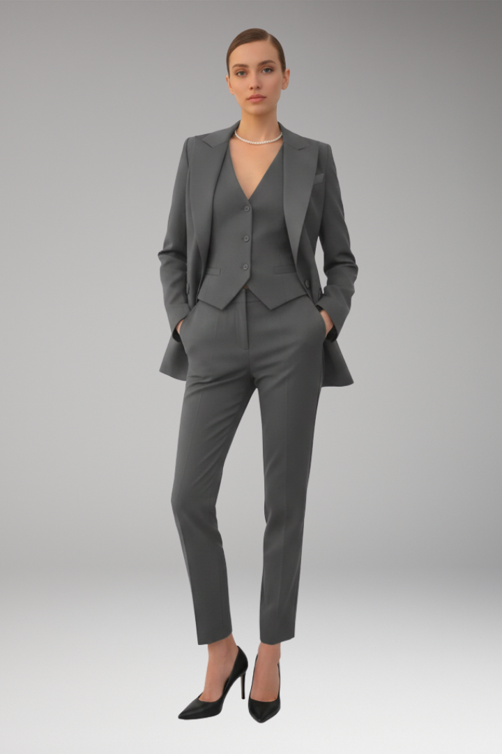 Women’s Three-Piece Suit with Blazer, Waistcoat, and Trousers