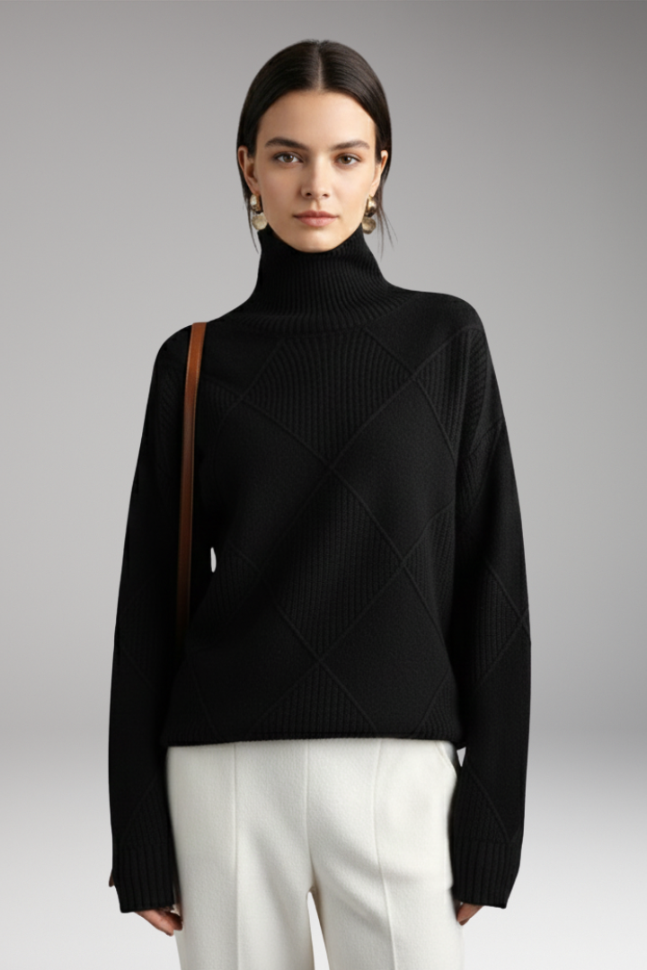 Women’s Turtleneck Jumper with Ribbed Cuffs and Textured Knit