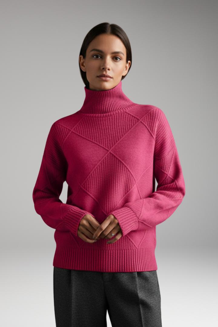 Women’s Turtleneck Jumper with Ribbed Cuffs and Textured Knit