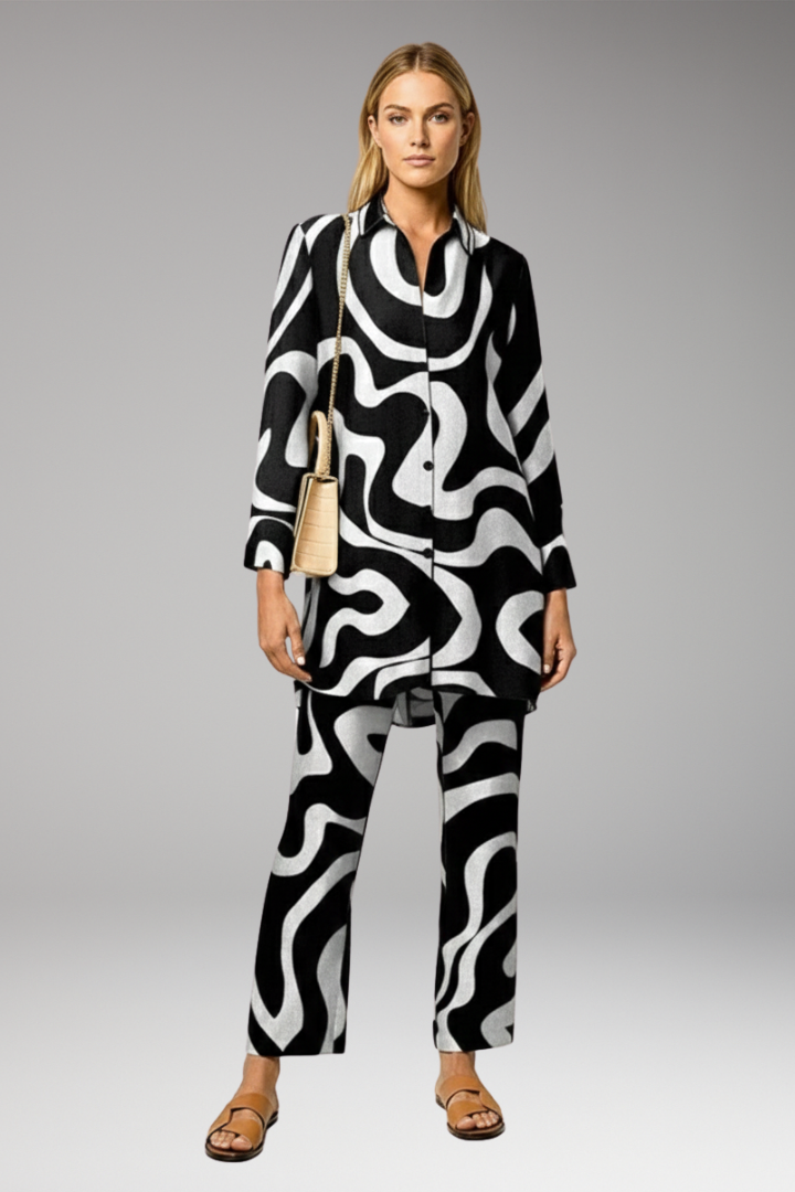Women’s Two-Piece Set with Tunic Top and Straight-Leg Trousers