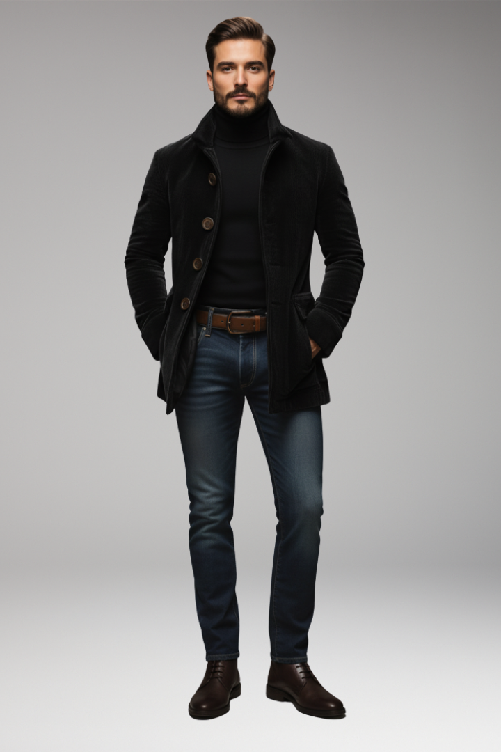 Men’s Short Corduroy Jacket with Buttons and Collar