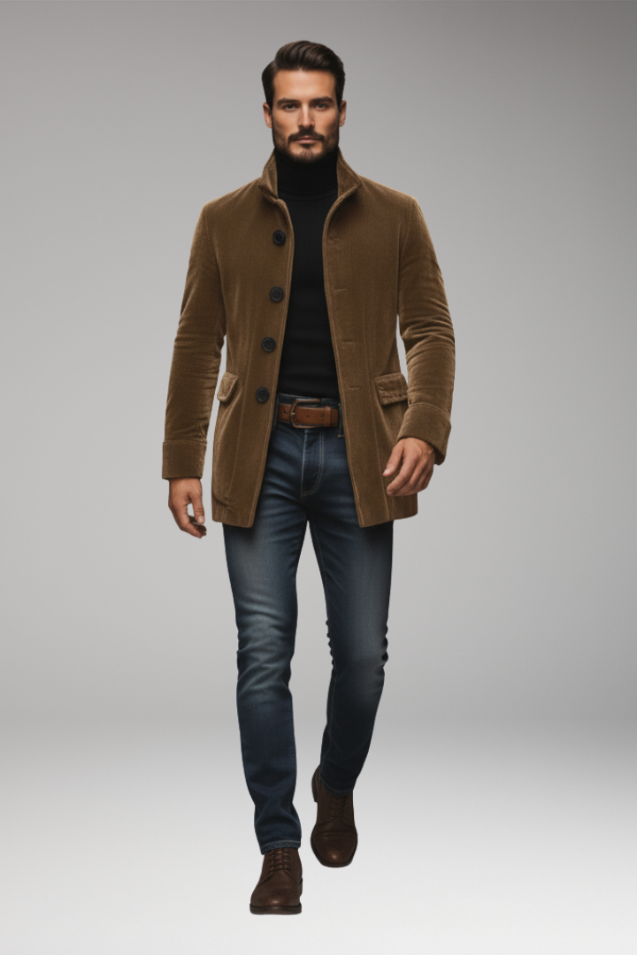 Men’s Short Corduroy Jacket with Buttons and Collar